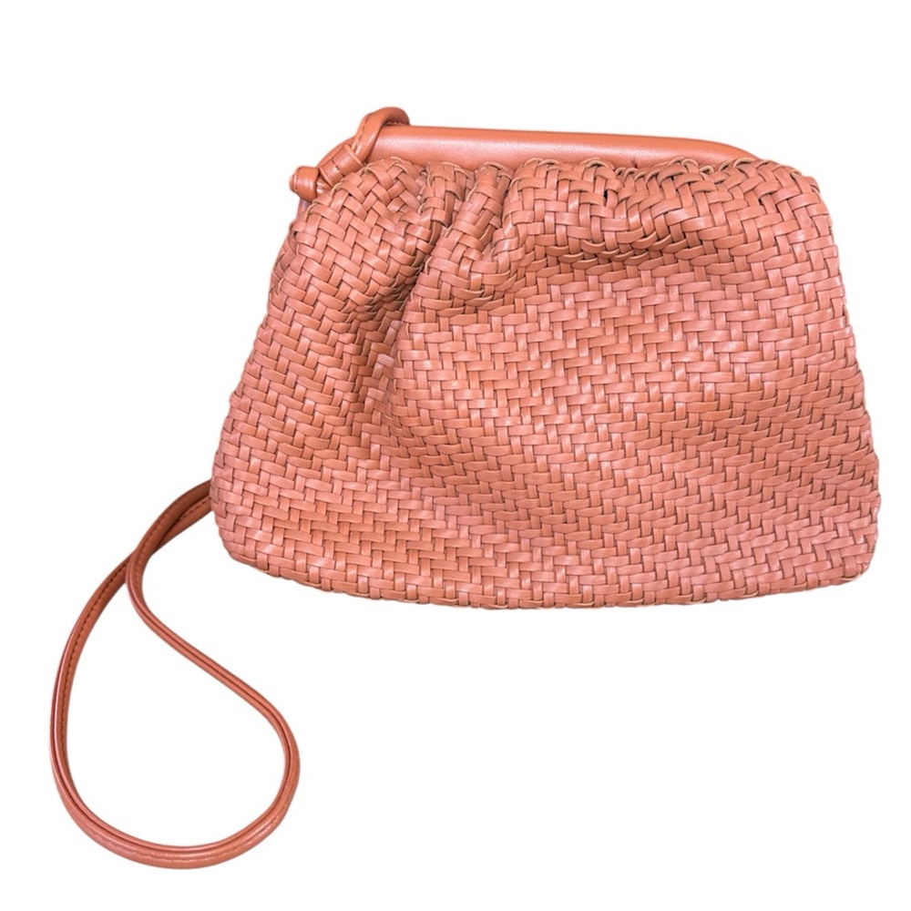 Anthropologie - Orange Vegan Leather Woven Clutch Crossbody Bag Boho Slouchy